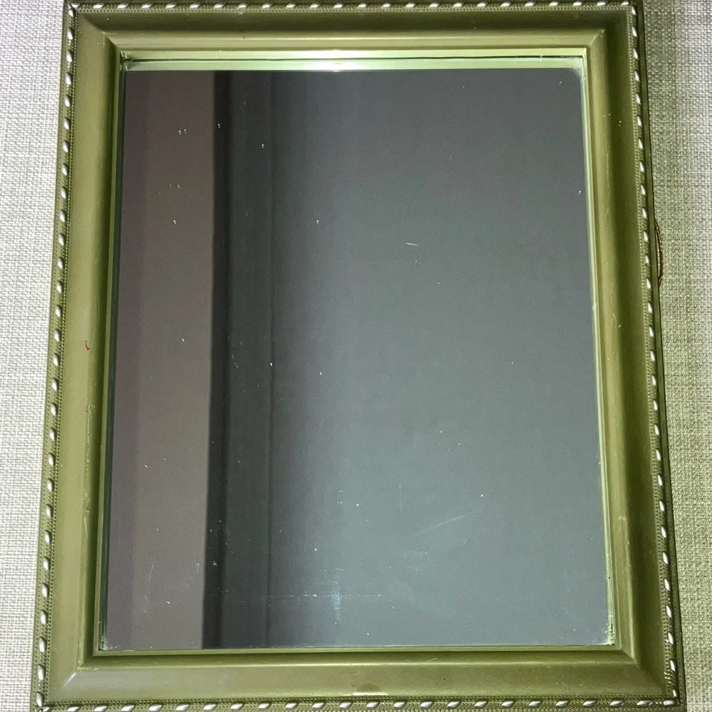 Olive green with silver design mirror- 9.5x7.5”